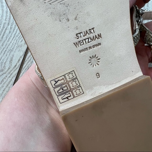 Stuart Weitzman Aleena Shine Pearl & Gem Embellished Flat Sandals 9 Platino $450 - Picture 10 of 11